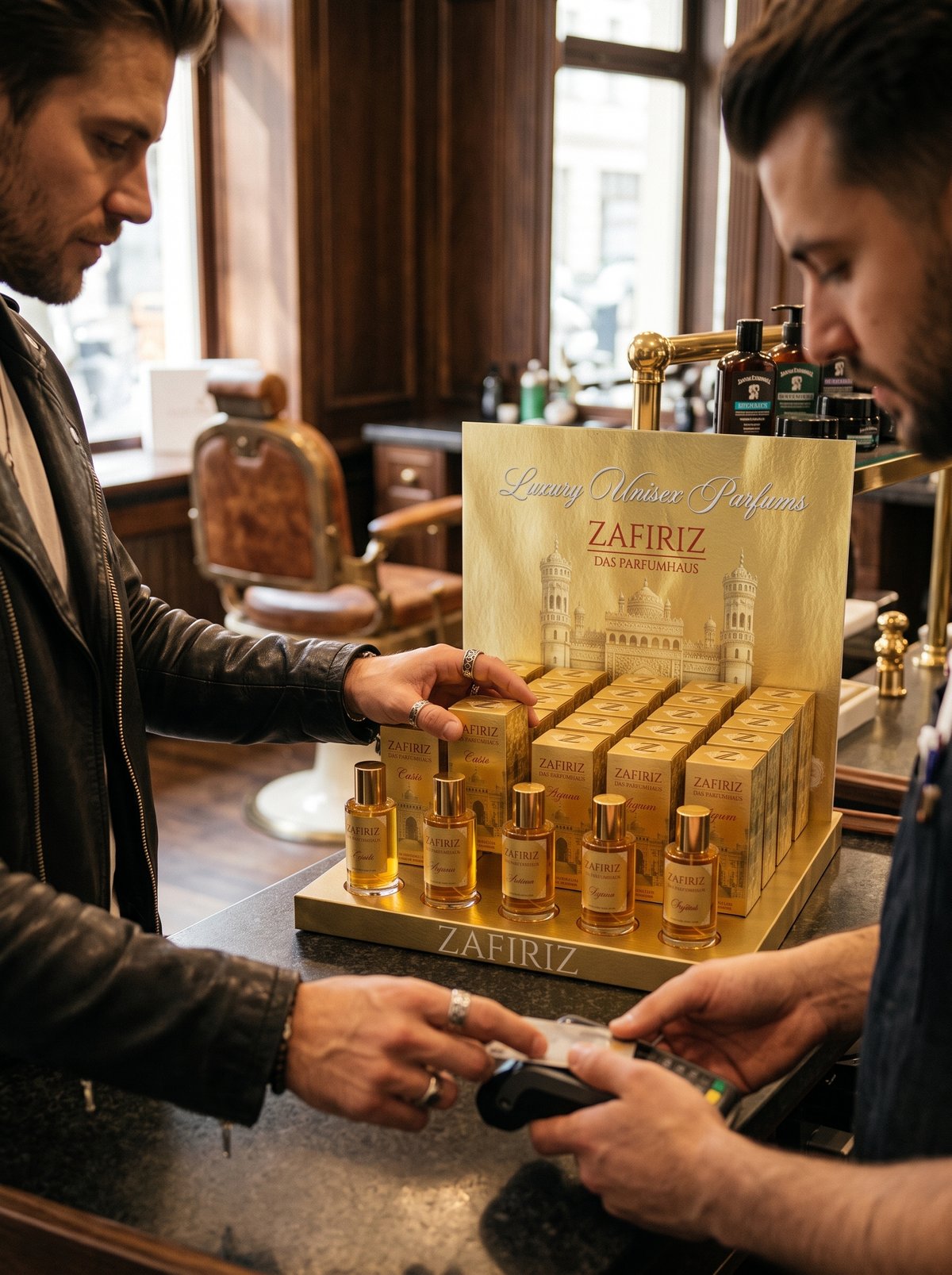 Kunde kauft ZAFIRIZ an der Salon-Kasse
