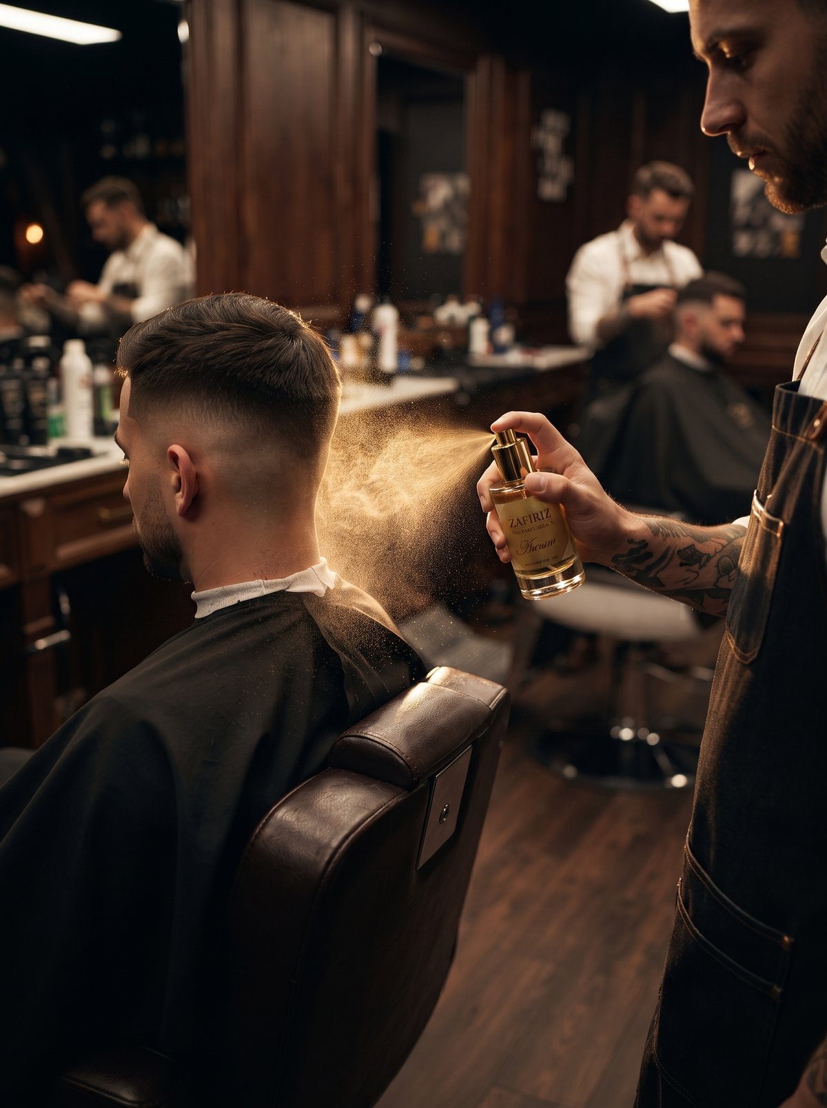 ZAFIRIZ Signature-Duft wird im Barbershop aufgetragen