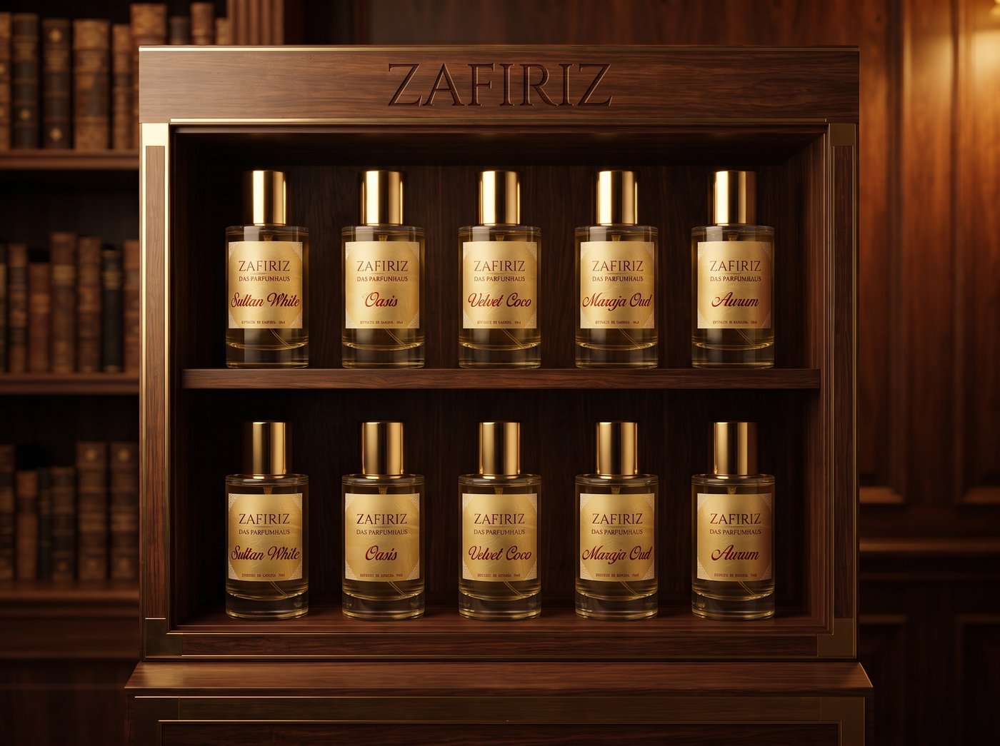 ZAFIRIZ Cabinet — voll bestücktes Display, jeder Duft doppelt